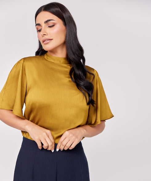 Brown Flared Short Sleeve Top